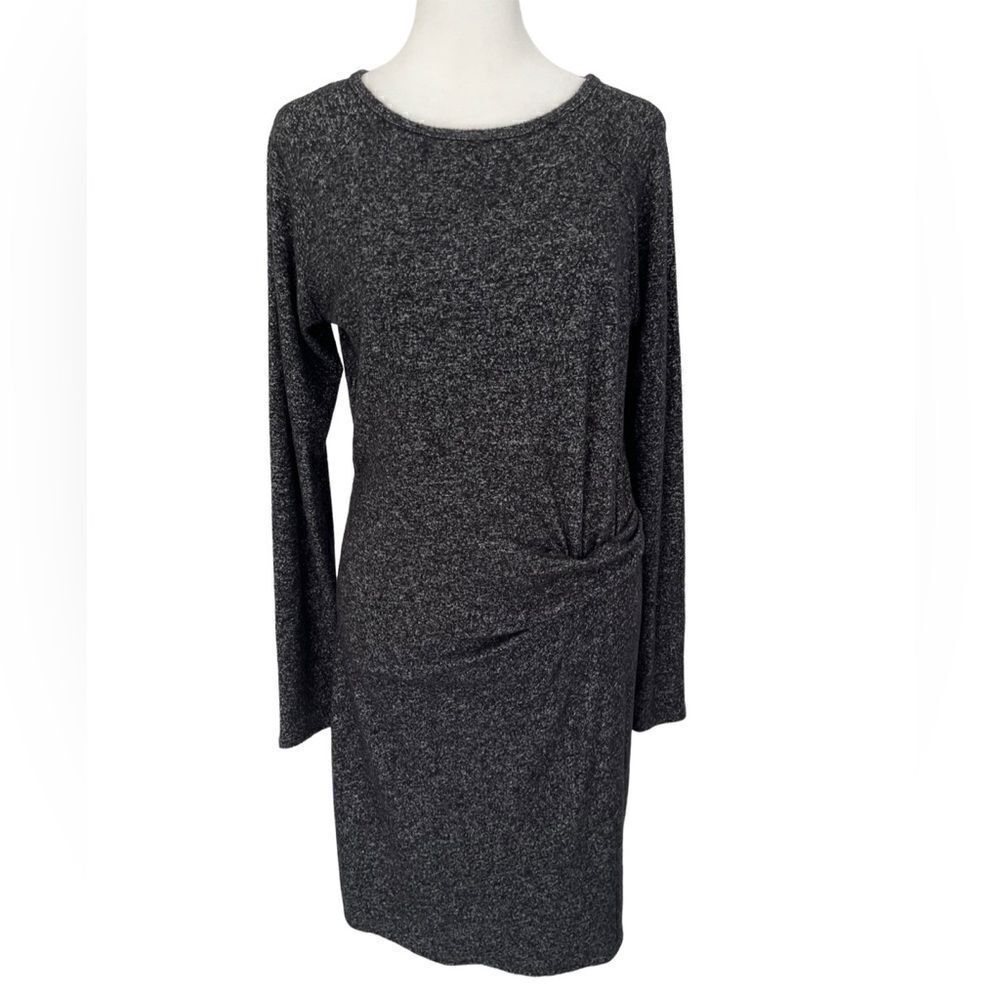 Athleta Solitude Dress, Black/ Gray Long Sleeve Ruched Waist 362808 size M - Picture 3 of 9